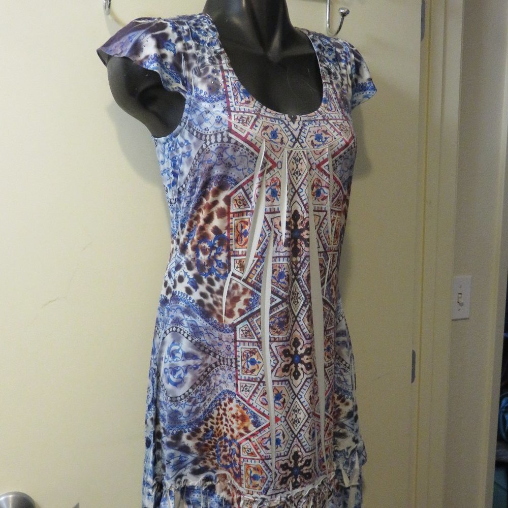 ONE WORLD DRESS *Size Small*  ruffle bottom  batik